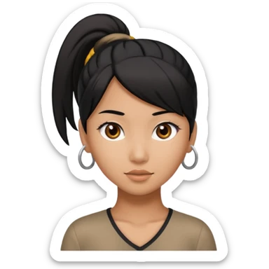 very tan Asian girl with black hair in a ponytail, dark brown eyes sticker