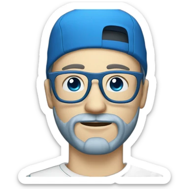 pale skin bearded man with a trendy blue hat and metal glasses sticker