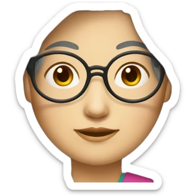 Chinese lady with very lightly grey hair to shoulder length wear glasses wear Chinese colourful dress sticker