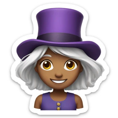 smiling girl-skin white-hair brown-in purple top hat sticker