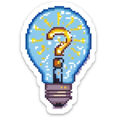 hint emoji, glowing lightbulb, question mark, spark sticker
