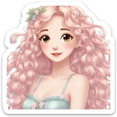 gorgeous pretty attractive anime lady beautiful hair with gorgeous dress fairycore cottagecore pastelcore detailed high quality trending VOGUE aesthetic head and busy sticker