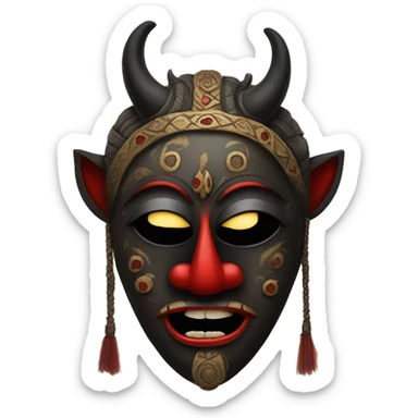 kala mask nazar which is used in india and hanged outside houses it has horns and pitch black with red lips  sticker