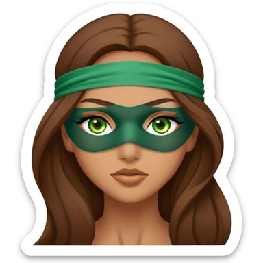 Greeneyed Woman with Long Brown hair completely blindfolded sticker