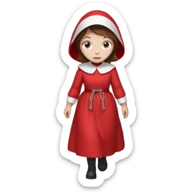 handmaids tale style woman burning house down walking away from house. shes wearing the nun hands maid tale hat cant see her face with brown hair shes wearing the red handmaids tale costume with white bonnet. walking away from the house sticker
