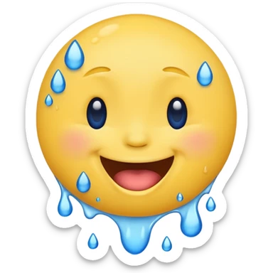 Emoji, yellow round laughing face, open mouth with Splashing blue tears sticker