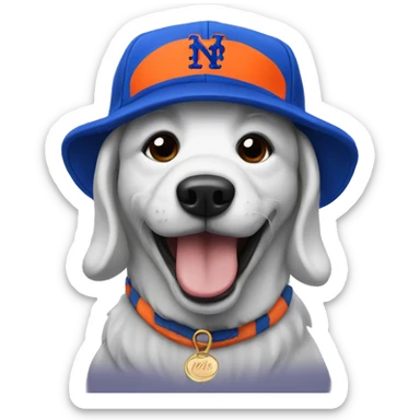 Dog wearing a Mets hat sticker