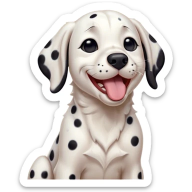 Cinematic Cute Yawning Dalmatian Portrait Emoji, Head tilted slightly with a dramatic, wide-open yawn, revealing a pristine white coat with bold black spots, floppy ears slightly drooping, round dark eyes barely open in drowsy contentment, Simplified yet irresistibly adorable features, highly detailed, glowing with a soft, cozy glow, high shine, relaxed yet expressive, stylized with a touch of whimsy, bright and endearing, soft glowing outline, capturing the essence of a sleepy yet affectionate companion, so drowsy it feels like it could stretch right out of the screen and curl up for a nap! sticker