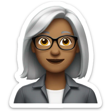 40 year old girl, shoulder length straight gray hair with thick glasses sticker