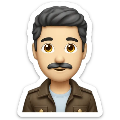 un garçons brun cheveux mi long avec écouteur yeux bleus casquette et moustache peau normal sticker