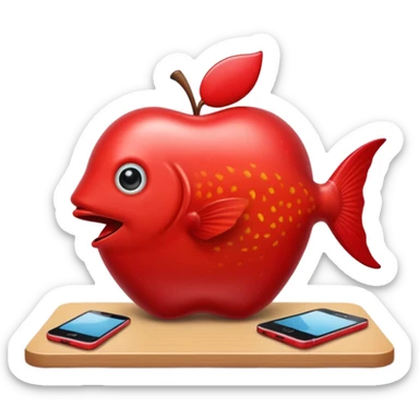 emoji stile apple di un pesce su un banco scolastico che gioca con il telefono perché si sta annoiando  sticker