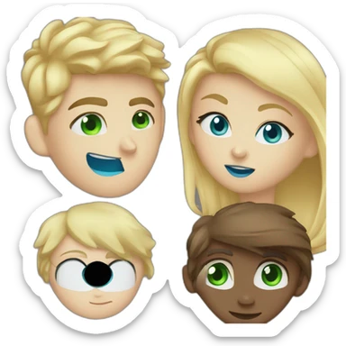 Girl blue eyes blonde hair kiss a boy with dark brown hair and green eyes sticker