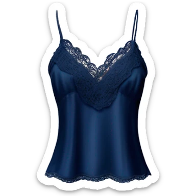 Realistic isolated side view of a navy blue lace silk camisole blouse. sticker