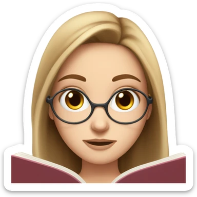 White girl, long brown hair, facial piercings, reading book, blue eyes sticker