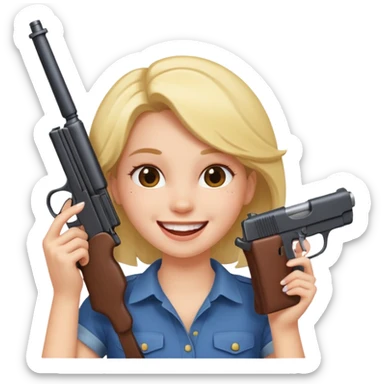 girl smiling and laughing ava holding a fake gun to the side of her head sticker