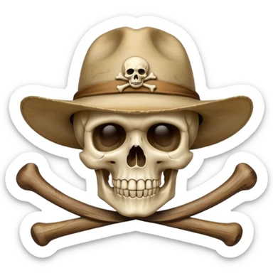A skull and crossbones wearing wide brimmed traveler's hat. sticker