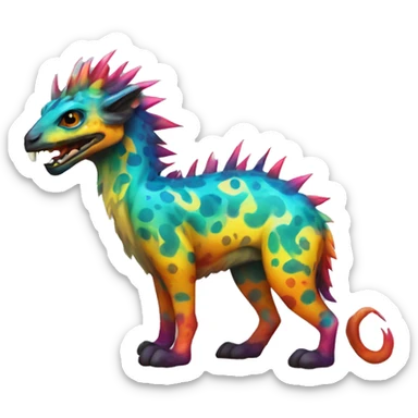 a colorful edgy vernid-fionbri-animal-creature with splash patterns full body sticker