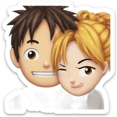 Luffy et nami qui se font un bisous sticker