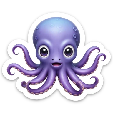 Cinematic Comical Baby Octopus Portrait Emoji, Tentacles slightly flared in a playful, exaggerated gesture, featuring a light blue-purple, rounded body with dramatically wide, hilariously expressive eyes full of surprise and innocent mischief, Simplified yet hilariously endearing features, highly detailed, glowing with a soft oceanic radiance, high shine, dramatic yet lovable, stylized with a dash of whimsical underwater mischief, soft glowing outline, capturing the essence of a delightfully silly little octopus that looks like it just made a clumsy, adorable mistake! sticker