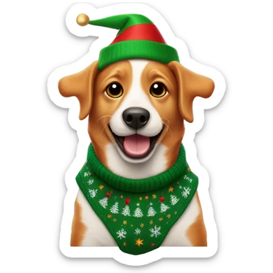 Happy ginger dog wearing an christmas elf jumper sticker