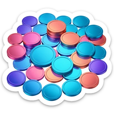 Many Coins pack 
in gradient of turquoise, blue, pink, purple, and coral
 sticker