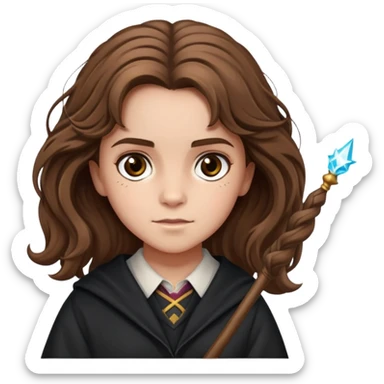 Hermione Granger with bushy brown hair and wand sticker