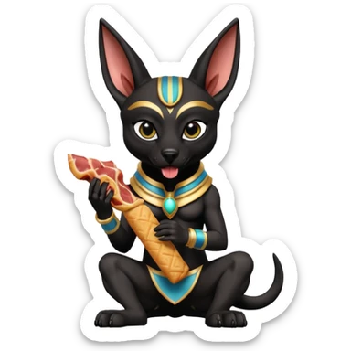  Fit mean Short-eared Black fur beautiful female alien anubis puppy statue posed biting bacon package  sticker