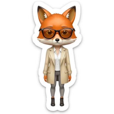serious anthropomorphised female fox in stylish outfit with sunglasses, looking sad, facing away, full-body view sticker
