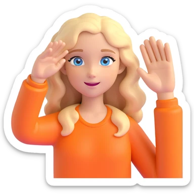 teen girl with wavy dirty blonde hair and ocean blue eyes waving sticker