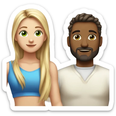left a young woman with straight Brown hair in a ponytail, sportive figure, sunkissed skin, Green eyes an right a taller man who is standing Next to her, blonde straight hair in a ponytail, blue eyes, 3 days beard, sunkissed skin sticker