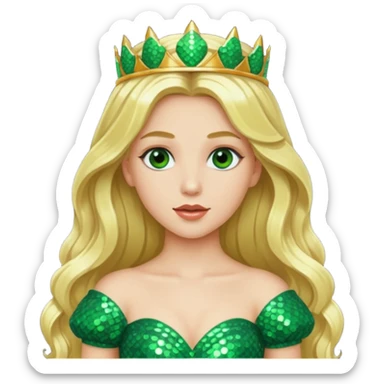 Princess Ozma from the Wizard of Oz with long blonde hair, green sequin outfit sticker