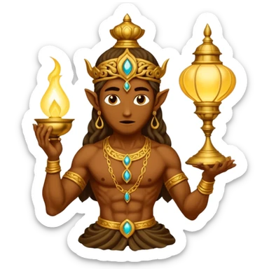 mystical fantasy illustration of a powerful jinn emerging from an ancient golden lamp.  sticker