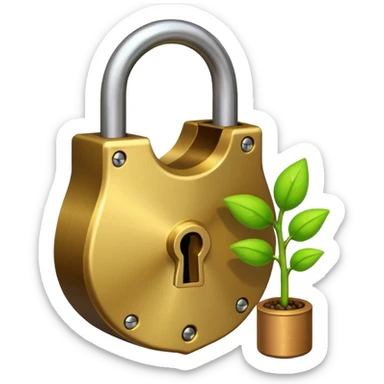 A seed germinating with a sprout sticking out of it in the shape of a pad lock with the seed being the body of the padlock and the sprout being the shackle of the padlock. But it looks more like a seed and a sprout rather than anything else sticker