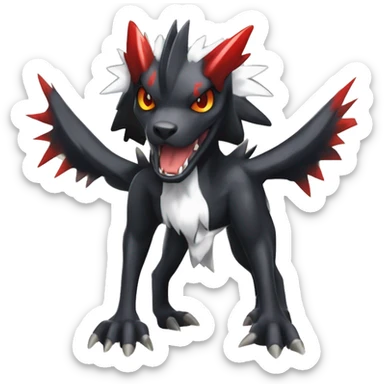 Black Cool Edgy Absol-Houndoom-Garchomp-Luxray Fakémon Digimon with Red and white Edgy markings, full body, outlined sticker