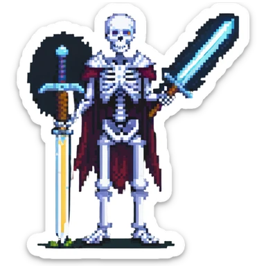 menacing skeleton with a glowing sword sticker