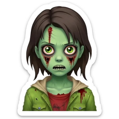 brunette zombie girl, tattered clothes, horror zombie green sticker