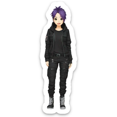 Edgy anime punk gothic tomboy with techwear cargo pants hoodie sticker