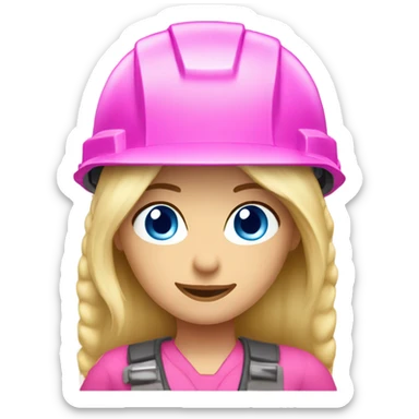 blonde hair blue eyed girl electrician with pink helmet  sticker