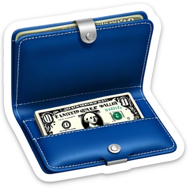 Deep Blue wallet with a single one dollar bill inside, just one dollar open the wallet sticker