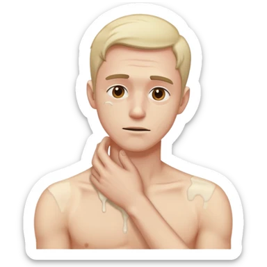 Man with arm on his neck and dying sticker