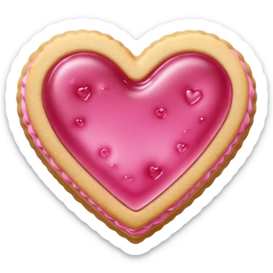 Realistic shortbread cookie in the shape of a heart with pink jelly sticker
