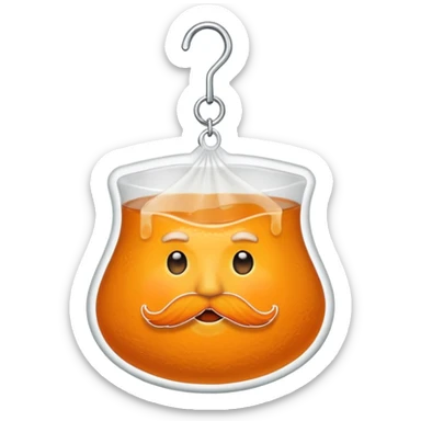 a teabag with orange beard sticker