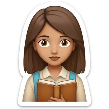 a girl with indian skin tone carrying book in her hand and with medium length hai sticker