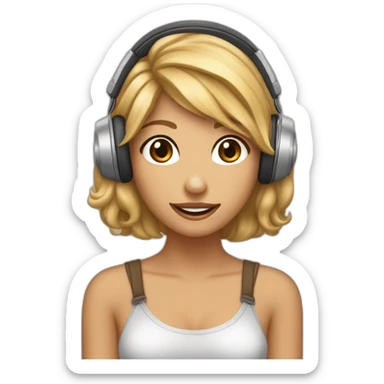 haz una chica de pelo castaño claro y lacio, que tenga unos auriculares y sostenga un animal en la mano sticker