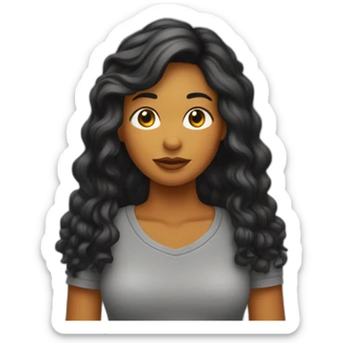 Chica trigueña de pelo negro largo con un dedo haciendo una señal como tú piensa sticker