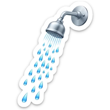 "A clean emoji icon of a silver shower rainfall head running with blue water falling downward in streams, minimal flat design, bright and refreshing colors, transparent background" sticker