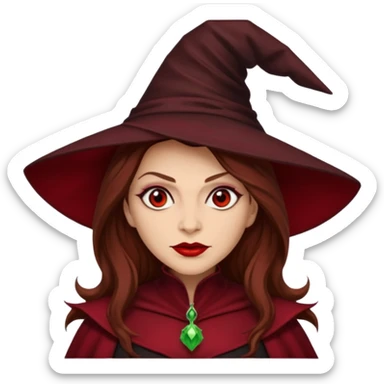 Wicked Witch of the East from the Wizard of Oz with light skin, red eyes, brown long hair, dark red outfit sticker