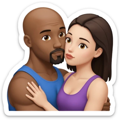 Bald black muscular goatee man kissing white brunette girl sticker