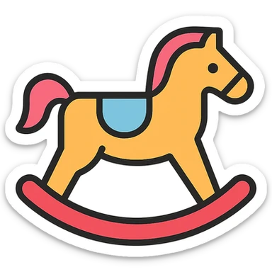 rocking horse, color outline icon style, playful colors with black outlines, minimal details sticker