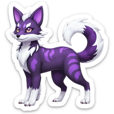 Kawaii dark black purplish blackish edgy fantasy ethereal feline-vernid-sergal-monster-furret-Lycanroc-umbreon-fursona animal creature full body with intricate markings  sticker